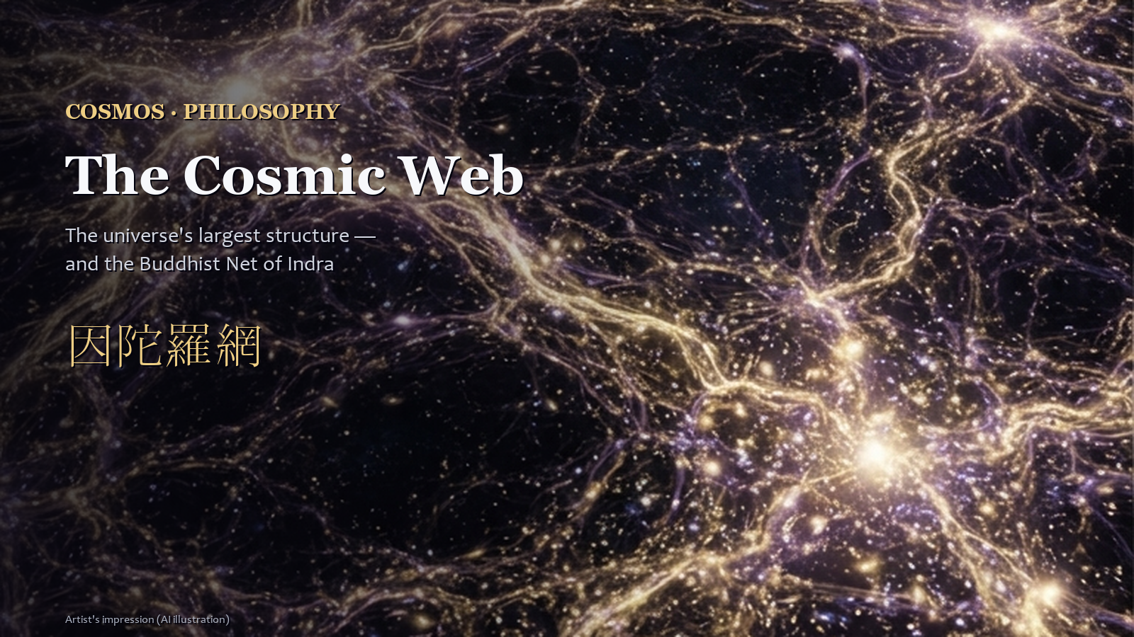 The cosmic web of galaxy filaments, artist impression, evoking Indra Net